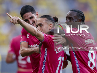 Luismi Cruz of CD Tenerife celebrates a goal during the Liga Hypermotion match between Cadiz CF and CD Tenerife at Nuevo Mirandilla in Sevil...