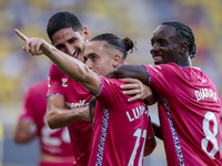 Luismi Cruz of CD Tenerife celebrates a goal during the Liga Hypermotion match between Cadiz CF and CD Tenerife at Nuevo Mirandilla in Sevil...