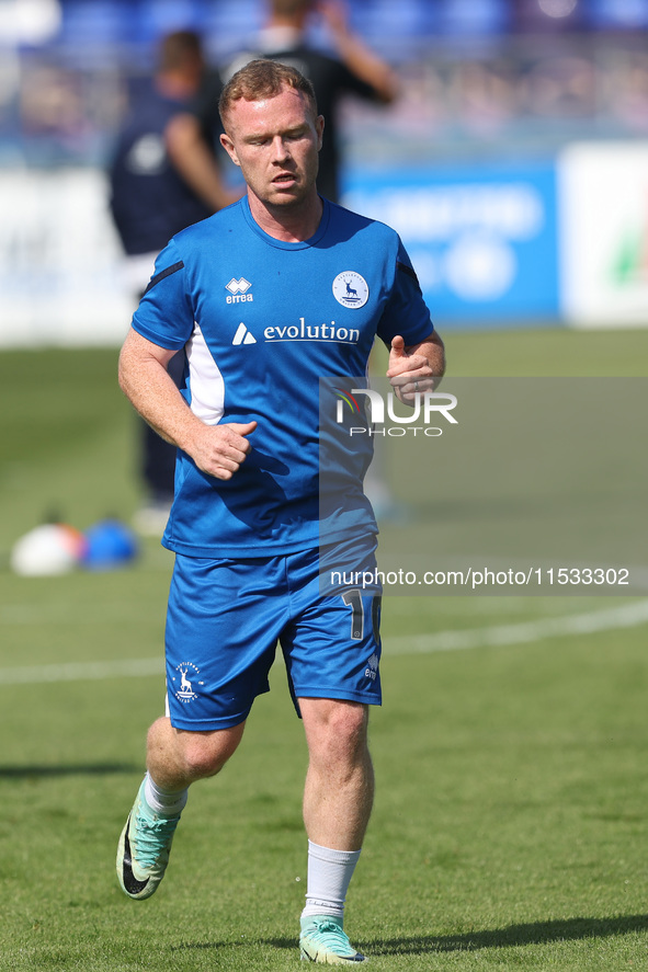 Adam Campbell of Hartlepool United warms up during the Vanarama National League match between Hartlepool United and Braintree Town at Victor...