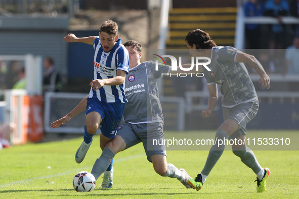 Hartlepool United's Joe Grey is in action during the Vanarama National League match between Hartlepool United and Braintree Town at Victoria...