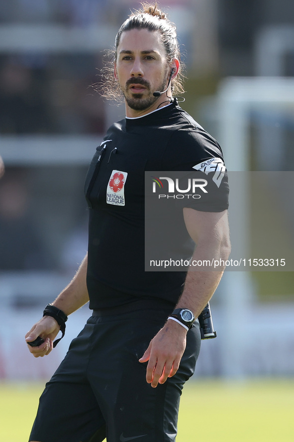 Match referee Matthew McQuillan during the Vanarama National League match between Hartlepool United and Braintree Town at Victoria Park in H...