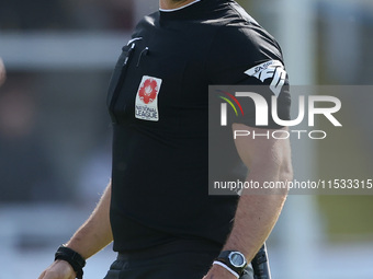 Match referee Matthew McQuillan during the Vanarama National League match between Hartlepool United and Braintree Town at Victoria Park in H...