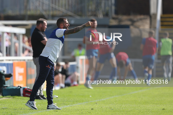 Braintree Town manager Angelo Harrop during the Vanarama National League match between Hartlepool United and Braintree Town at Victoria Park...