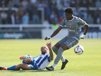 Hartlepool United's Kieron Freeman in action with Braintree Town's Kyrell Lisbie during the Vanarama National League match between Hartlepoo...