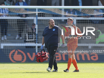 Hartlepool United physiotherapist Danny O'Connor and Joel Dixon during the Vanarama National League match between Hartlepool United and Brai...