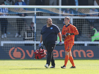 Hartlepool United physiotherapist Danny O'Connor and Joel Dixon during the Vanarama National League match between Hartlepool United and Brai...