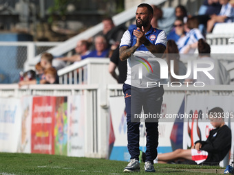 Braintree Town manager Angelo Harrop during the Vanarama National League match between Hartlepool United and Braintree Town at Victoria Park...