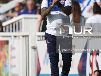 Braintree Town manager Angelo Harrop during the Vanarama National League match between Hartlepool United and Braintree Town at Victoria Park...