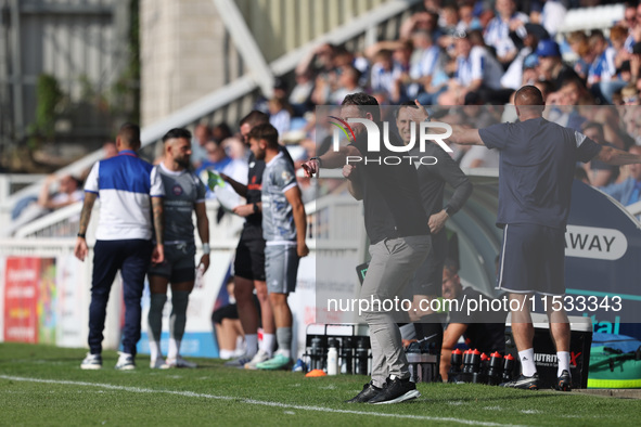 Hartlepool manager Darren Sarll during the Vanarama National League match between Hartlepool United and Braintree Town at Victoria Park in H...