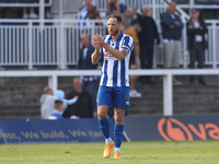 Tom Parkes of Hartlepool United applauds their fans during the Vanarama National League match between Hartlepool United and Braintree Town a...