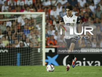 Javi Guerra of Valencia CF during the La Liga match between Valencia CF and Villarreal CF at Mestalla Stadium in Valencia, Spain, on August...