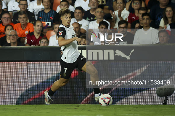 Sergi Canos of Valencia CF during the La Liga match between Valencia CF and Villarreal CF at Mestalla Stadium in Valencia, Spain, on August...