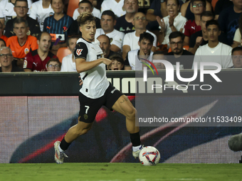 Sergi Canos of Valencia CF during the La Liga match between Valencia CF and Villarreal CF at Mestalla Stadium in Valencia, Spain, on August...