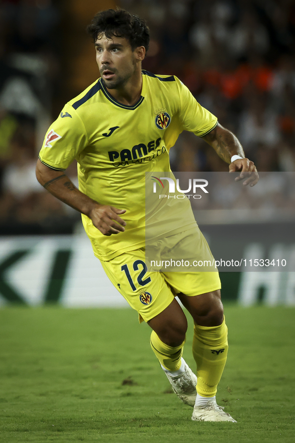 Juan Bernat of Villarreal CF during the La Liga match between Valencia CF and Villarreal CF at Mestalla Stadium in Valencia, Spain, on Augus...