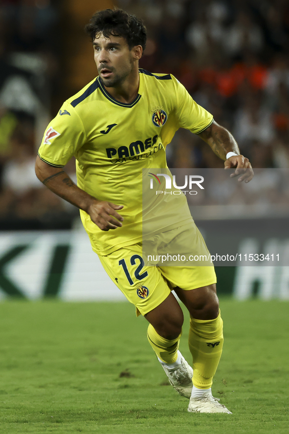 Juan Bernat of Villarreal CF during the La Liga match between Valencia CF and Villarreal CF at Mestalla Stadium in Valencia, Spain, on Augus...