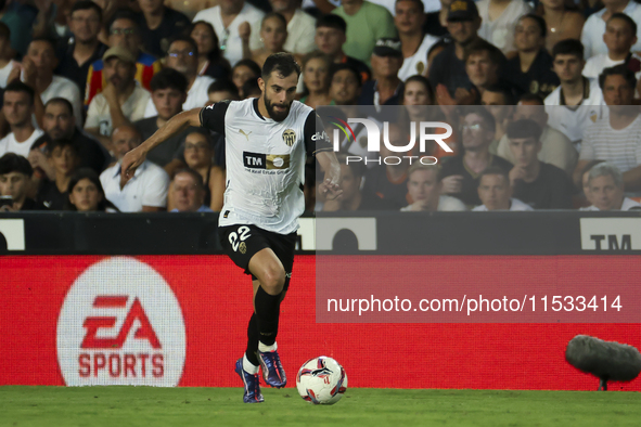 Luis Rioja of Valencia CF during the La Liga match between Valencia CF and Villarreal CF at Mestalla Stadium in Valencia, Spain, on August 3...