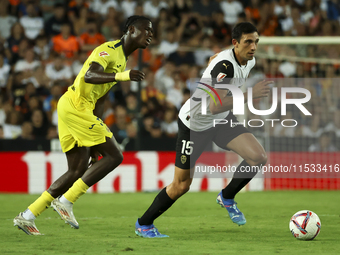 Cesar Tarrega of Valencia CF (R) during the La Liga match between Valencia CF and Villarreal CF at Mestalla Stadium in Valencia, Spain, on A...