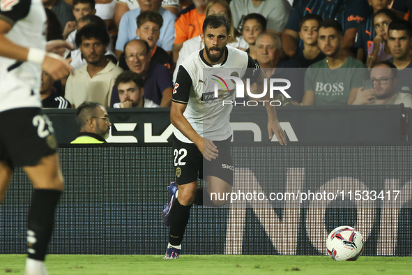 Luis Rioja of Valencia CF during the La Liga match between Valencia CF and Villarreal CF at Mestalla Stadium in Valencia, Spain, on August 3...