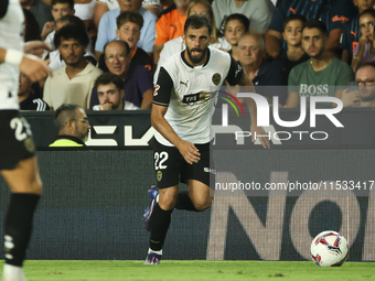 Luis Rioja of Valencia CF during the La Liga match between Valencia CF and Villarreal CF at Mestalla Stadium in Valencia, Spain, on August 3...