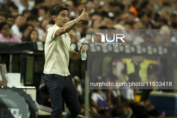 Head coach of Villarreal CF, Marcelino Garcia Toral, during the La Liga match between Valencia CF and Villarreal CF at Mestalla Stadium in V...