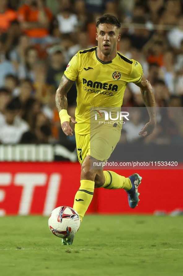 Villarreal's Kiko Femenia during the La Liga match between Valencia CF and Villarreal CF at Mestalla Stadium in Valencia, Spain, on August 3...