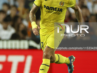 Villarreal's Kiko Femenia during the La Liga match between Valencia CF and Villarreal CF at Mestalla Stadium in Valencia, Spain, on August 3...