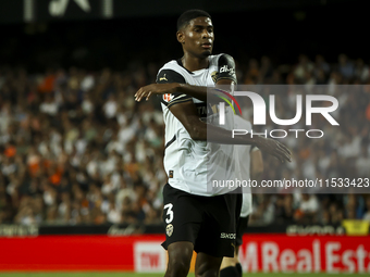 Cristhian Mosquera of Valencia CF during the La Liga match between Valencia CF and Villarreal CF at Mestalla Stadium in Valencia, Spain, on...