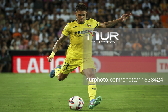 Villarreal's Kiko Femenia during the La Liga match between Valencia CF and Villarreal CF at Mestalla Stadium in Valencia, Spain, on August 3...