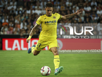 Villarreal's Kiko Femenia during the La Liga match between Valencia CF and Villarreal CF at Mestalla Stadium in Valencia, Spain, on August 3...