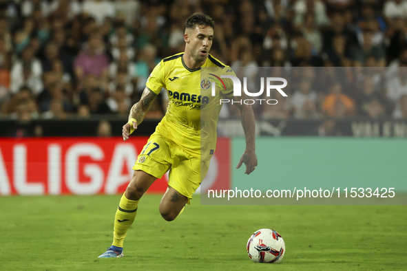 Villarreal's Kiko Femenia during the La Liga match between Valencia CF and Villarreal CF at Mestalla Stadium in Valencia, Spain, on August 3...