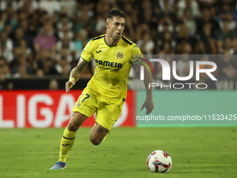 Villarreal's Kiko Femenia during the La Liga match between Valencia CF and Villarreal CF at Mestalla Stadium in Valencia, Spain, on August 3...