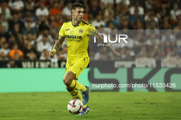 Villarreal's Kiko Femenia during the La Liga match between Valencia CF and Villarreal CF at Mestalla Stadium in Valencia, Spain, on August 3...