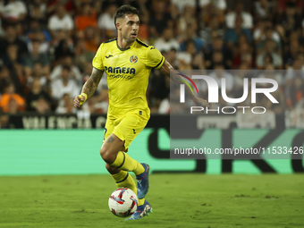 Villarreal's Kiko Femenia during the La Liga match between Valencia CF and Villarreal CF at Mestalla Stadium in Valencia, Spain, on August 3...