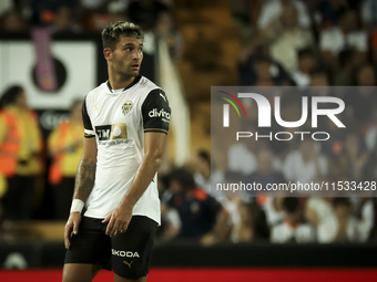 Hugo Duro of Valencia CF during the La Liga match between Valencia CF and Villarreal CF at Mestalla Stadium in Valencia, Spain, on August 31...