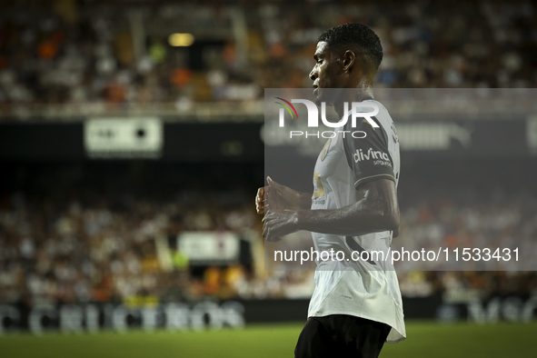 Cristhian Mosquera of Valencia CF during the La Liga match between Valencia CF and Villarreal CF at Mestalla Stadium in Valencia, Spain, on...