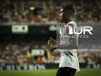 Cristhian Mosquera of Valencia CF during the La Liga match between Valencia CF and Villarreal CF at Mestalla Stadium in Valencia, Spain, on...