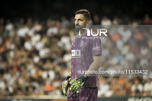 Giorgi Mamardashvili of Valencia CF during the La Liga match between Valencia CF and Villarreal CF at Mestalla Stadium in Valencia, Spain, o...