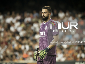 Giorgi Mamardashvili of Valencia CF during the La Liga match between Valencia CF and Villarreal CF at Mestalla Stadium in Valencia, Spain, o...