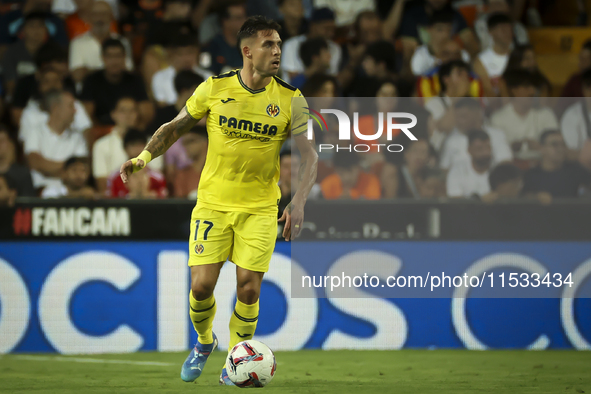 Villarreal's Kiko Femenia during the La Liga match between Valencia CF and Villarreal CF at Mestalla Stadium in Valencia, Spain, on August 3...