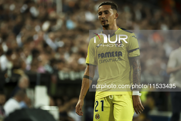 Villarreal's Yeremy Pino during the La Liga match between Valencia CF and Villarreal CF at Mestalla Stadium in Valencia, Spain, on August 31...