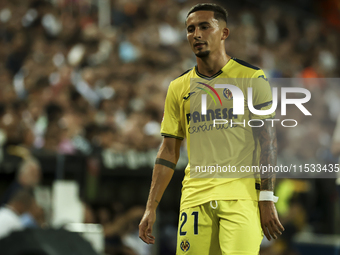 Villarreal's Yeremy Pino during the La Liga match between Valencia CF and Villarreal CF at Mestalla Stadium in Valencia, Spain, on August 31...