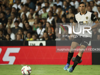 Cesar Tarrega of Valencia CF during the La Liga match between Valencia CF and Villarreal CF at Mestalla Stadium in Valencia, Spain, on Augus...