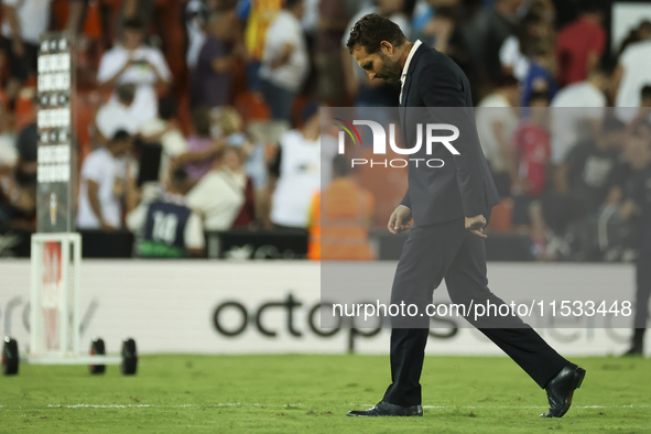 Head coach of Valencia CF, Ruben Baraja, after the La Liga match between Valencia CF and Villarreal CF at Mestalla Stadium in Valencia, Spai...