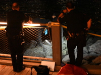 Bone fragments are recovered along the shoreline in Brooklyn Bridge Park in Brooklyn, New York, United States, on August 31, 2024. At approx...