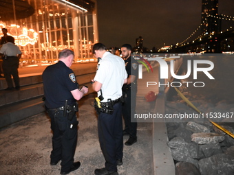 Bone fragments are recovered along the shoreline in Brooklyn Bridge Park in Brooklyn, New York, United States, on August 31, 2024. At approx...