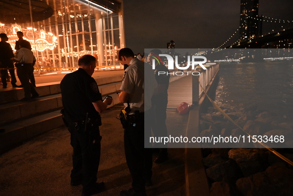 Bone fragments are recovered along the shoreline in Brooklyn Bridge Park in Brooklyn, New York, United States, on August 31, 2024. At approx...