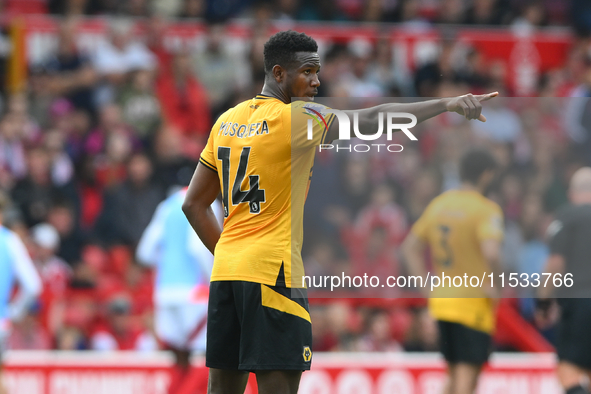 Yerson Mosquera of Wolverhampton Wanderers gestures during the Premier League match between Nottingham Forest and Wolverhampton Wanderers at...