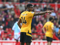 Yerson Mosquera of Wolverhampton Wanderers gestures during the Premier League match between Nottingham Forest and Wolverhampton Wanderers at...