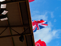 Forest crest and Union flags wave in the wind during the Premier League match between Nottingham Forest and Wolverhampton Wanderers at the C...