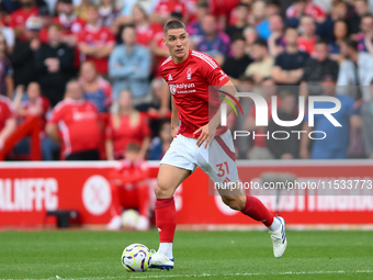 Nikola Milenkovic of Nottingham Forest looks for options during the Premier League match between Nottingham Forest and Wolverhampton Wandere...